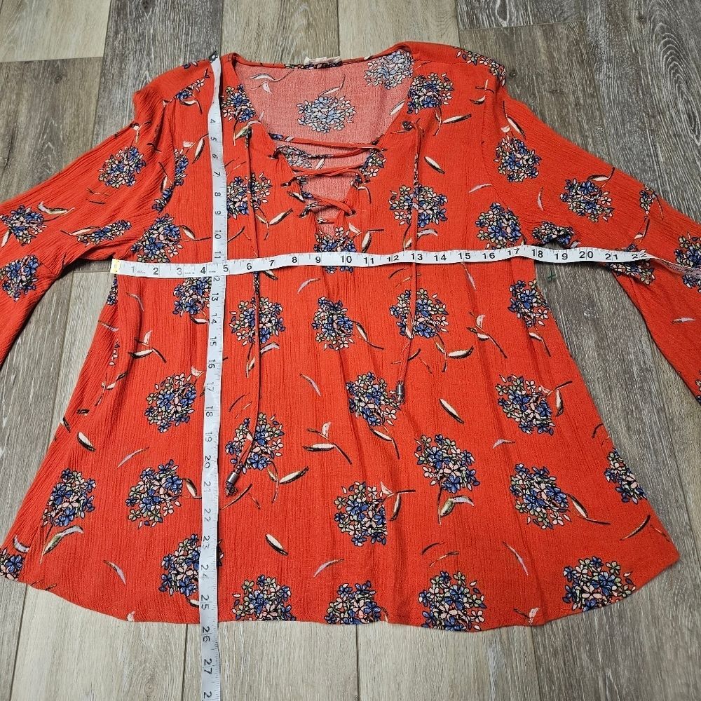 Anthropolgie Oddy Micro Floral Flare Bell Sleeve Blouse Lace Up Women's Medium - Picture 2 of 8